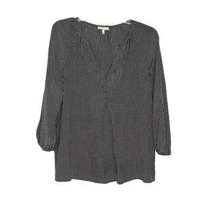 Joie Women’s 100% Silk Black White Window Pane Blouse V-Neck Pullover Size Small